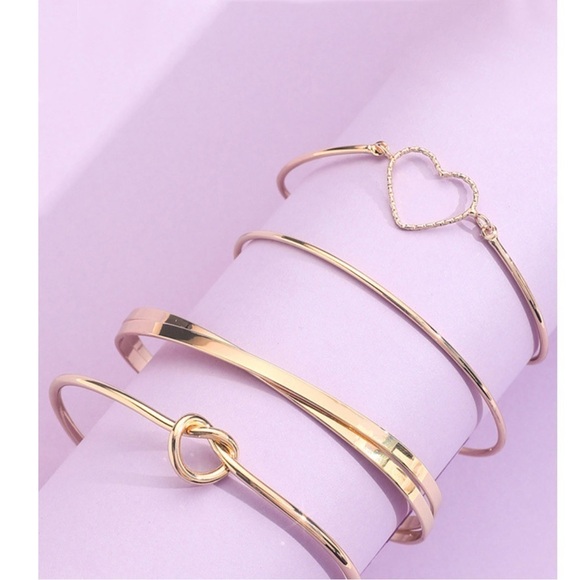 New Four Piece Gold Geometric Cross Over Bracelets - Picture 2 of 4